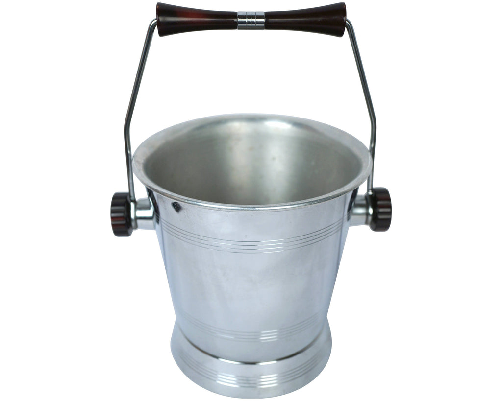 Vintage Ice Bucket Chrome w Cherry Amber Red Bakelite Handles by Glo Hill - Poppy's Vintage Clothing