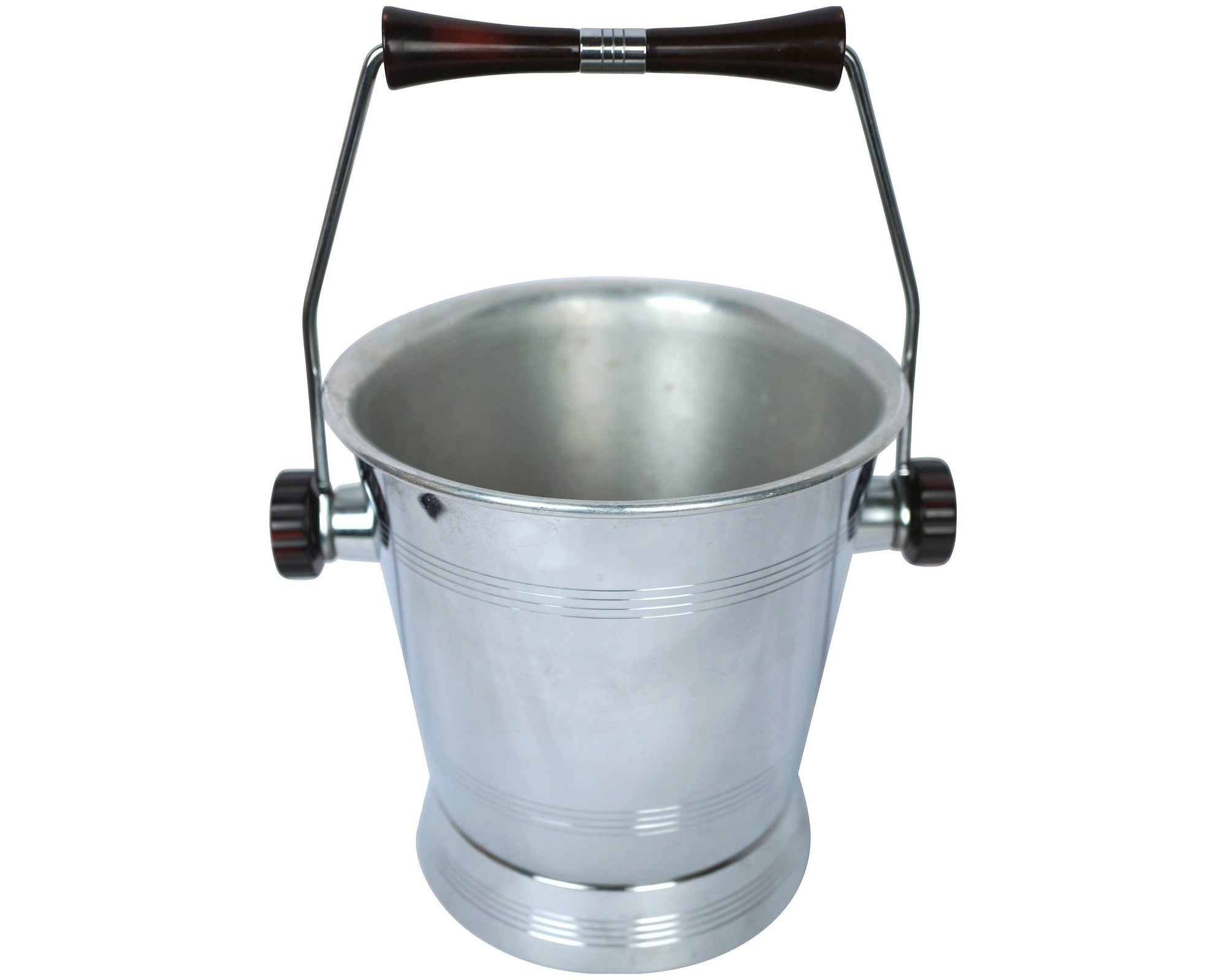 Vintage Ice Bucket Chrome w Cherry Amber Red Bakelite Handles by Glo Hill - Poppy's Vintage Clothing