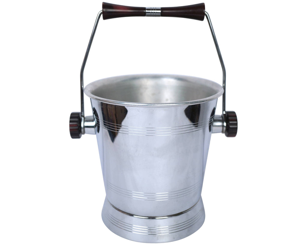 Vintage Ice Bucket Chrome w Cherry Amber Red Bakelite Handles by Glo Hill - Poppy's Vintage Clothing