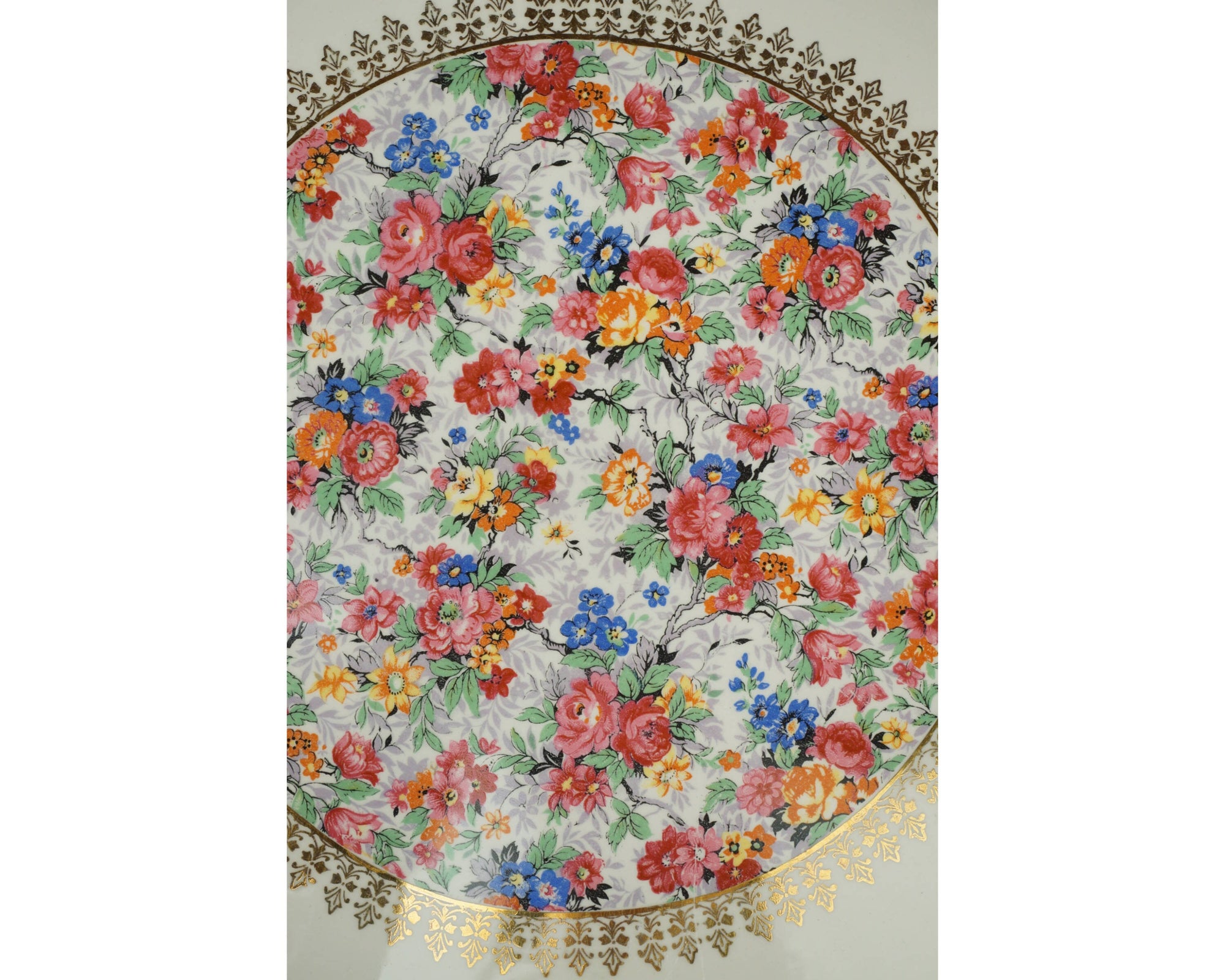 Vintage 50s Floral Chintz China Cake Plate Octagonal Shape Marina by Lord Nelson - Poppy's Vintage Clothing
