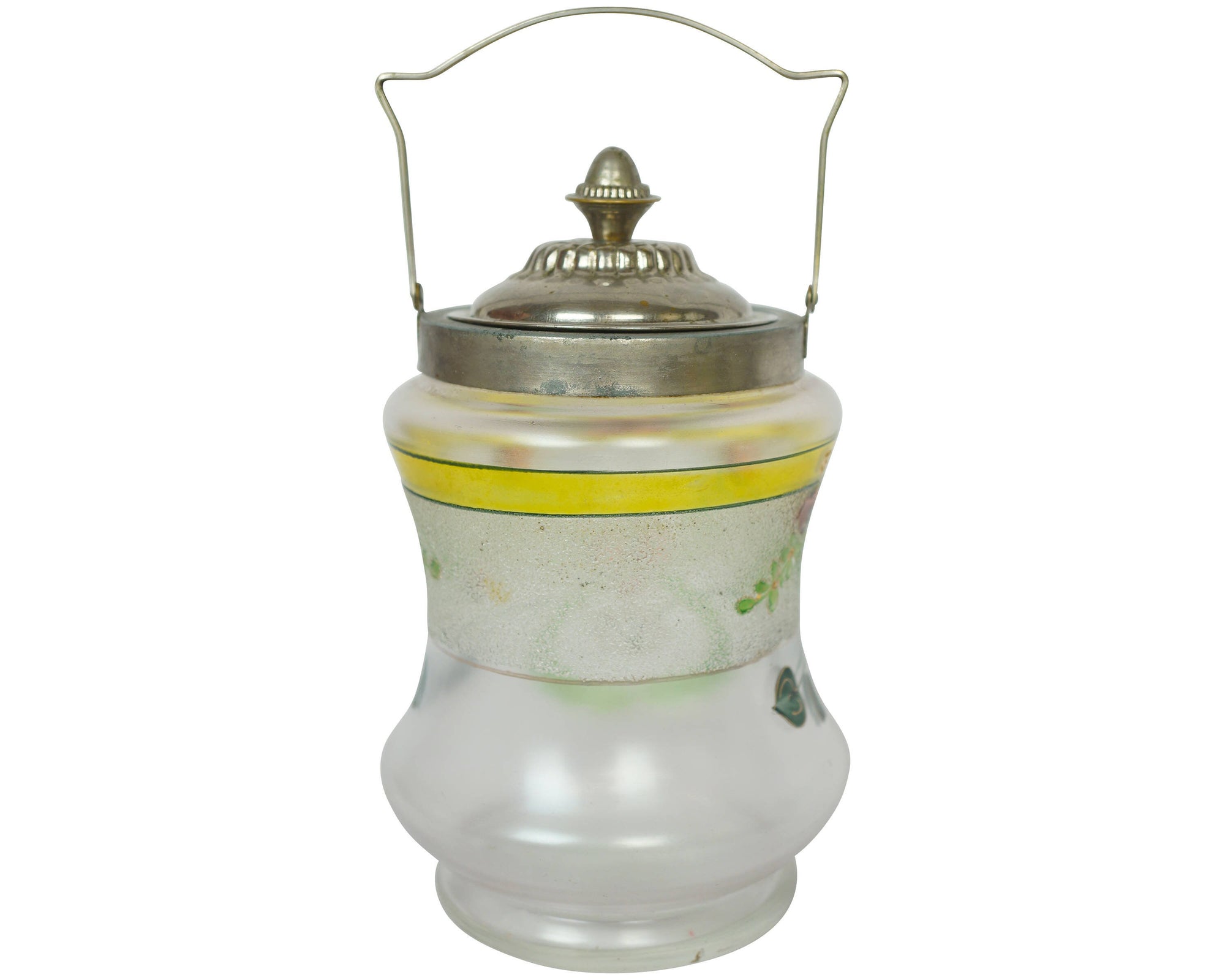 Antique Satin Glass Biscuit Barrel Floral Painted Cookie Jar - Poppy's Vintage Clothing