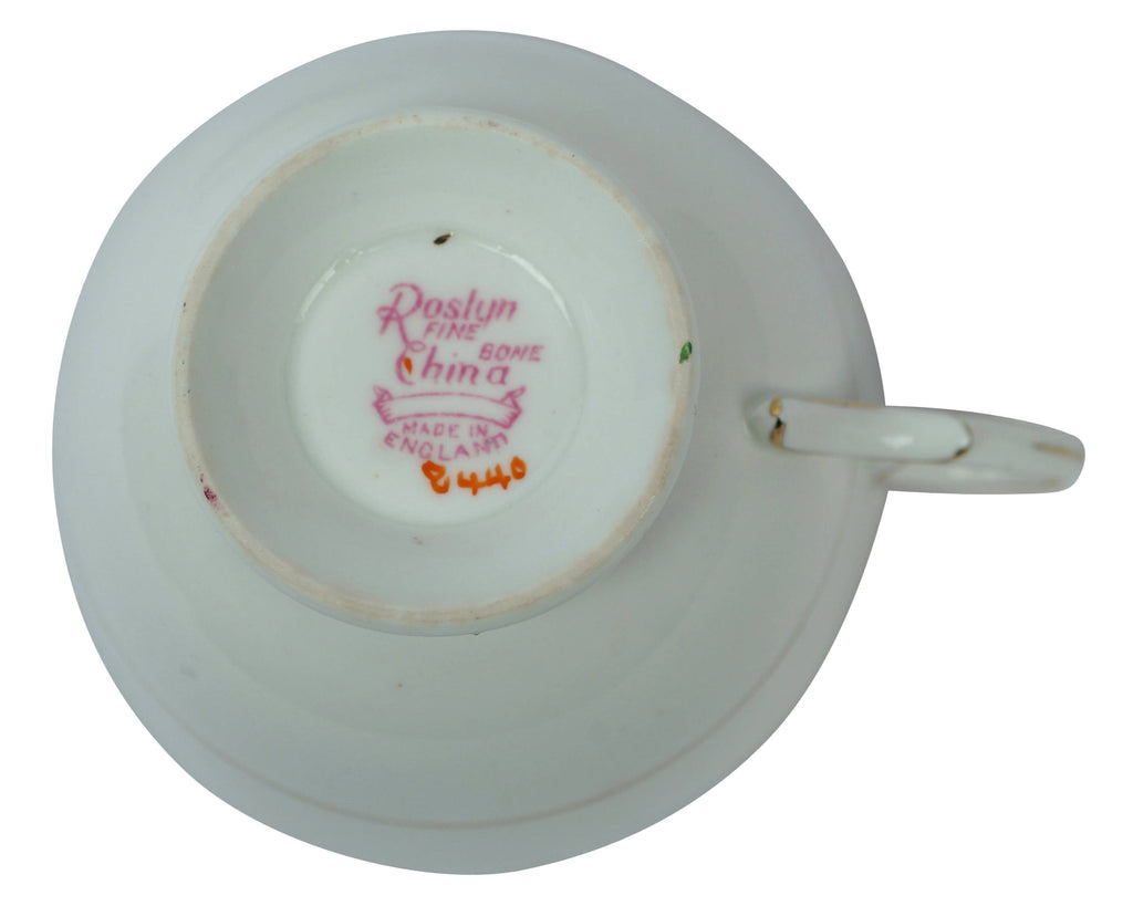Vintage Roslyn Bone China Cup & Saucer Rose Pattern England - Poppy's Vintage Clothing