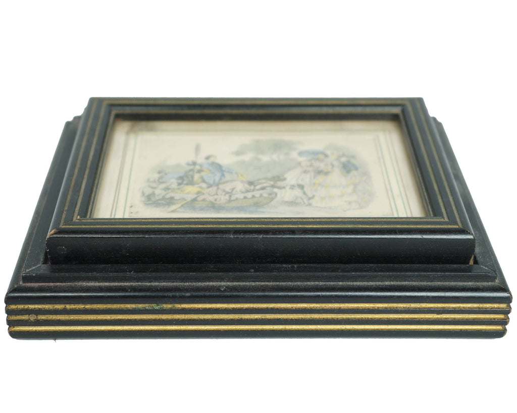 Antique Wood Trinket Box with Victorian Scene of Dogs & People - Poppy's Vintage Clothing