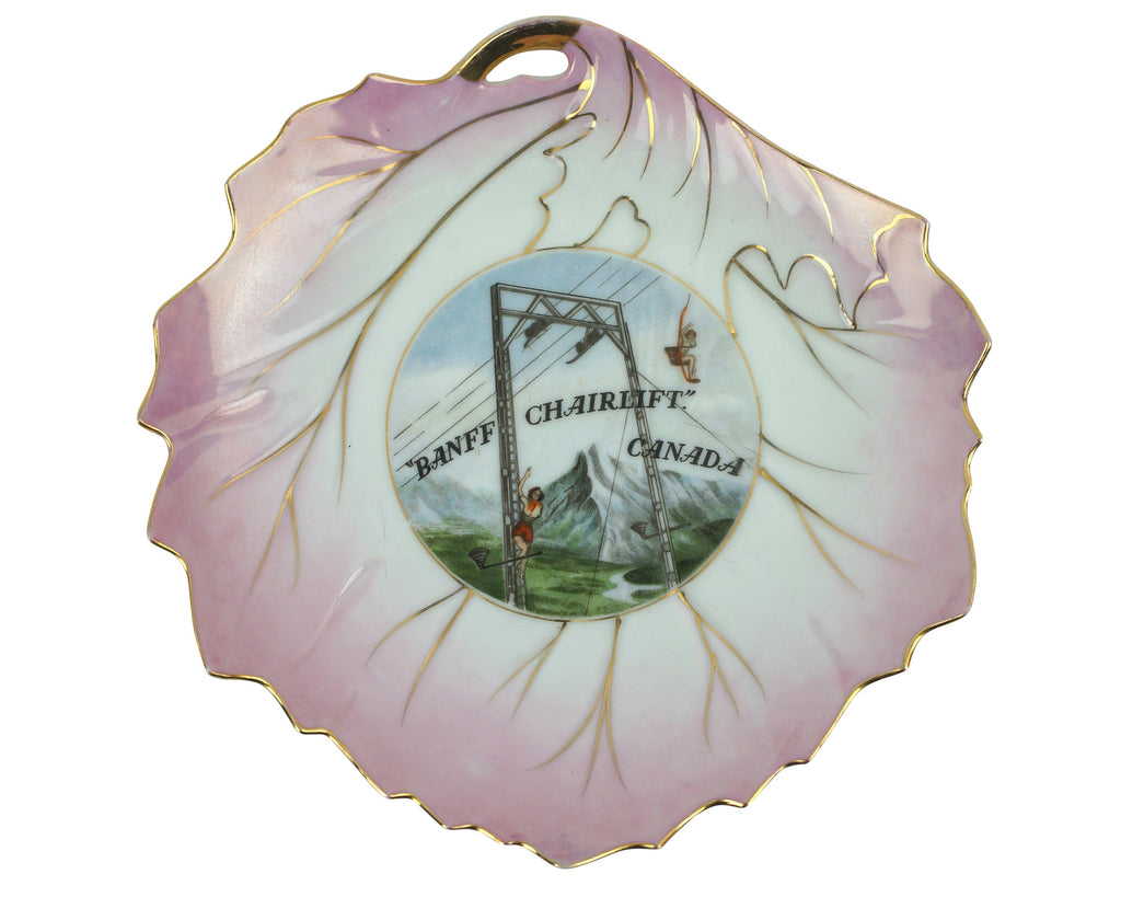 Vintage 1940s 50s Banff Chairlift Skiing Souvenir Plate Alberta Canada - Poppy's Vintage Clothing