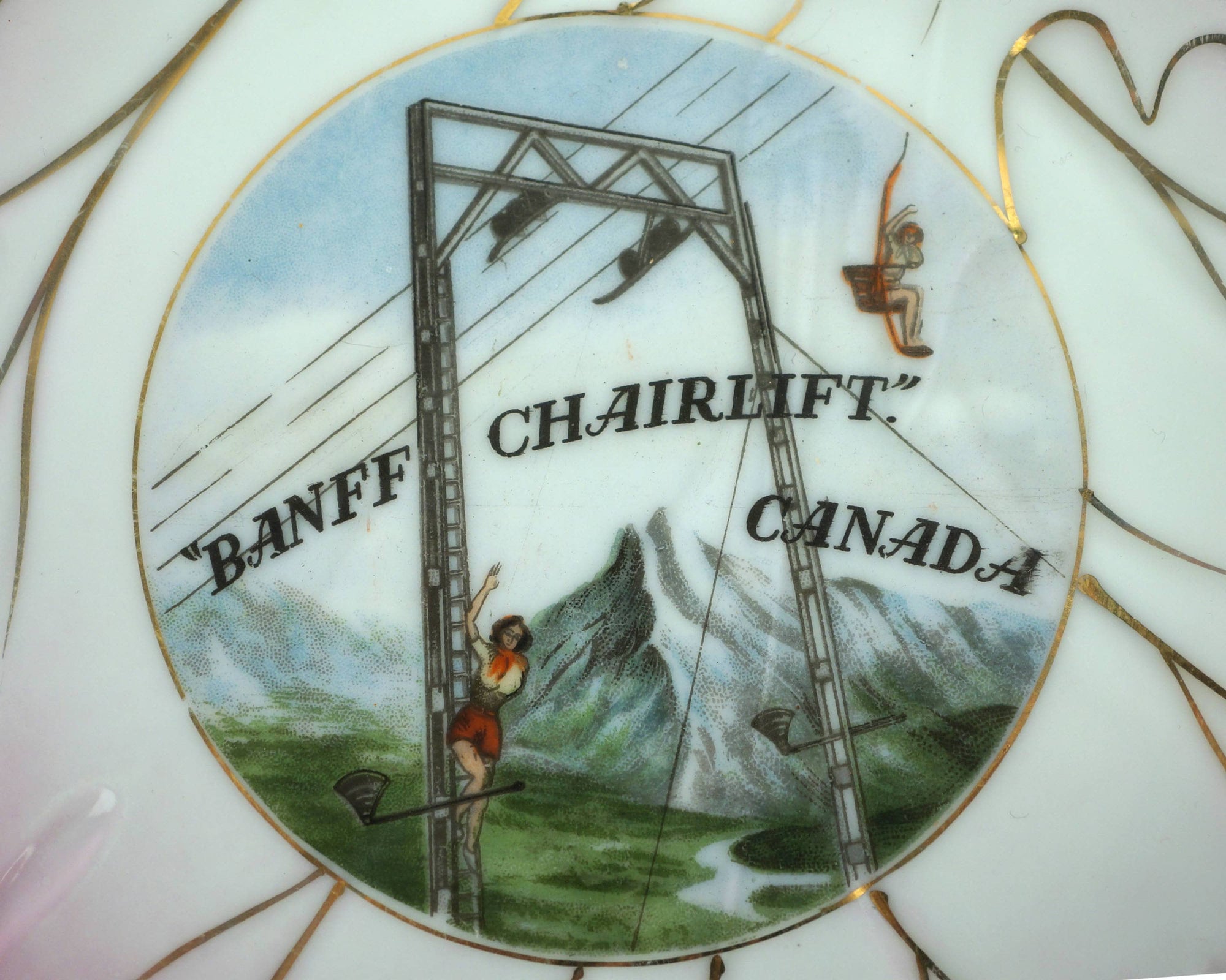 Vintage 1940s 50s Banff Chairlift Skiing Souvenir Plate Alberta Canada - Poppy's Vintage Clothing