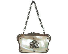 Antique Victorian Coin Purse Mother of Pearl Shell Mid 19th c - VFG - Poppy's Vintage Clothing
