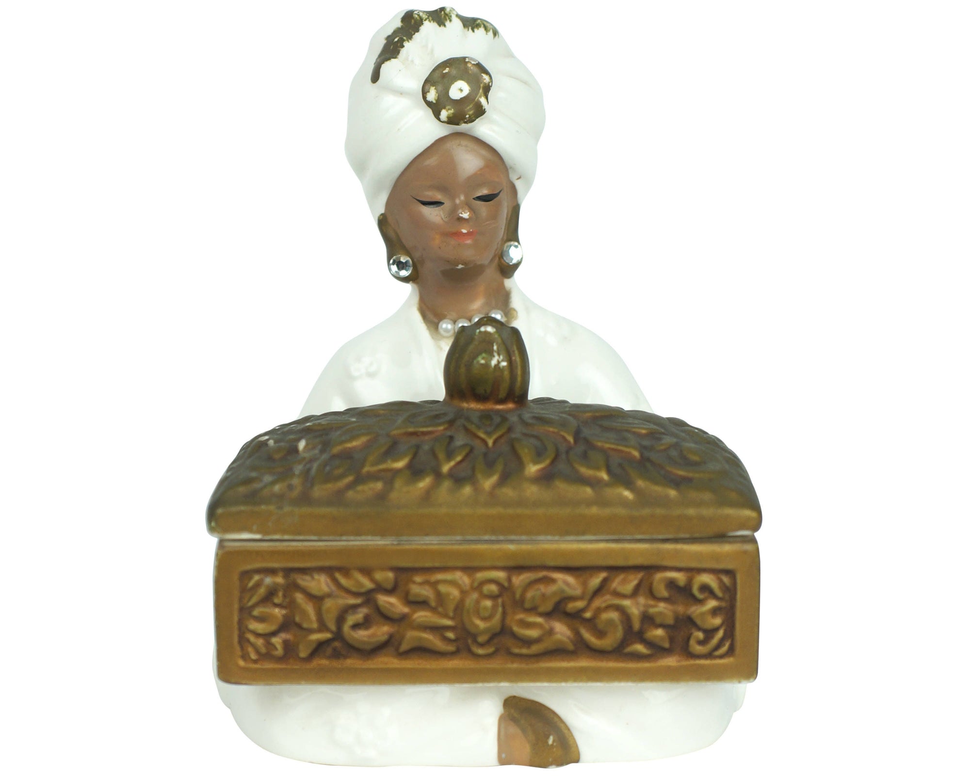 Vintage Figural Genie or Swami Trinket Box Ceramic Made in Japan - Poppy's Vintage Clothing