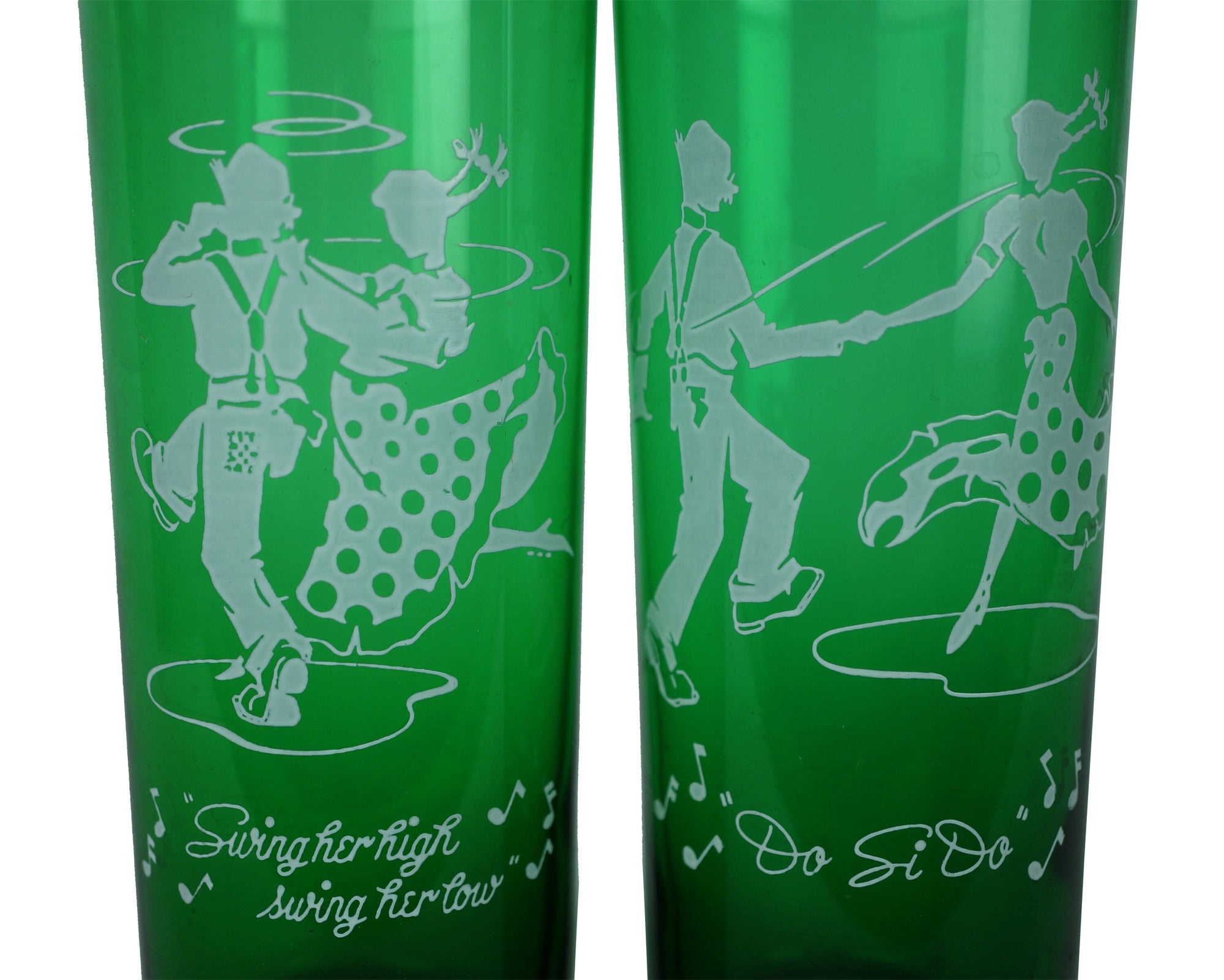 Vintage Square Dancing Highball Glass Iced Tea Tumblers Hocking Forest Green - Poppy's Vintage Clothing