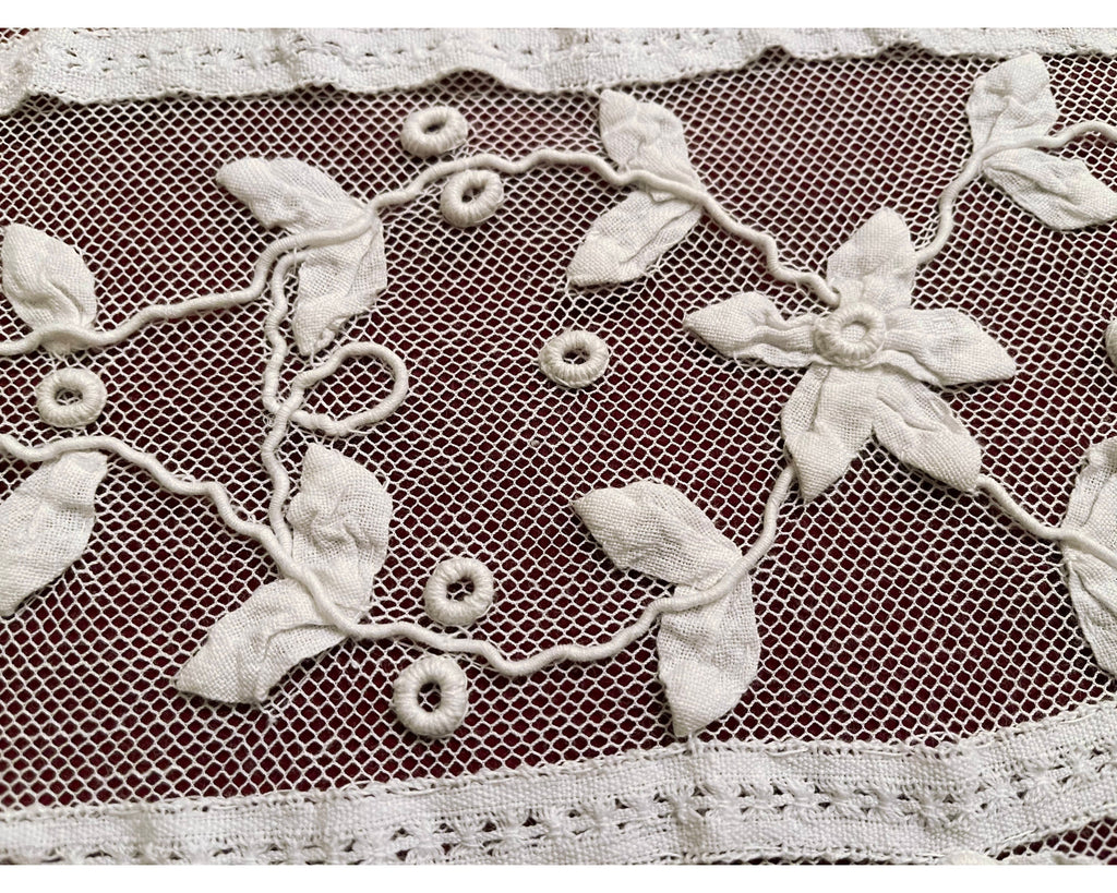Antique French Tambour Lace Bedspread Floral Applique on Net - Poppy's Vintage Clothing