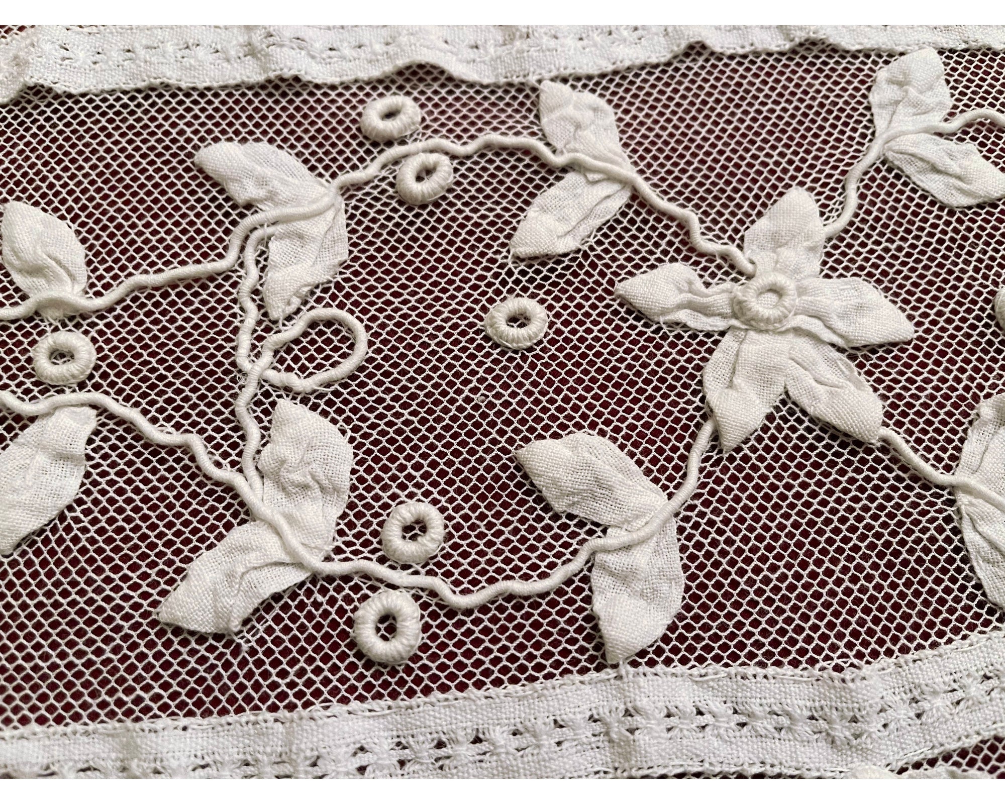 Antique French Tambour Lace Bedspread Floral Applique on Net - Poppy's Vintage Clothing