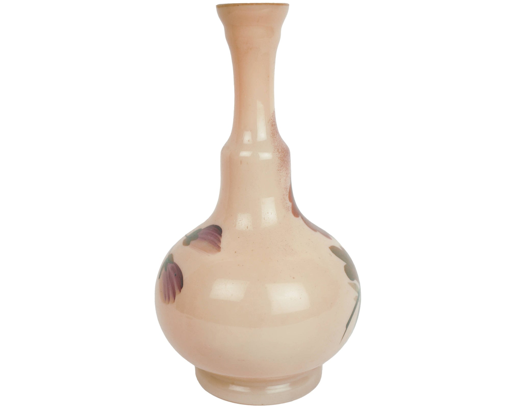Antique Victorian Bristol Glass Opalescent Vase Hand Painted Flowers - Poppy's Vintage Clothing