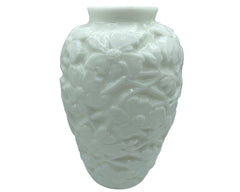 Vintage Phoenix Consolidated Art Glass Vase White Wild Rose Pattern - Poppy's Vintage Clothing