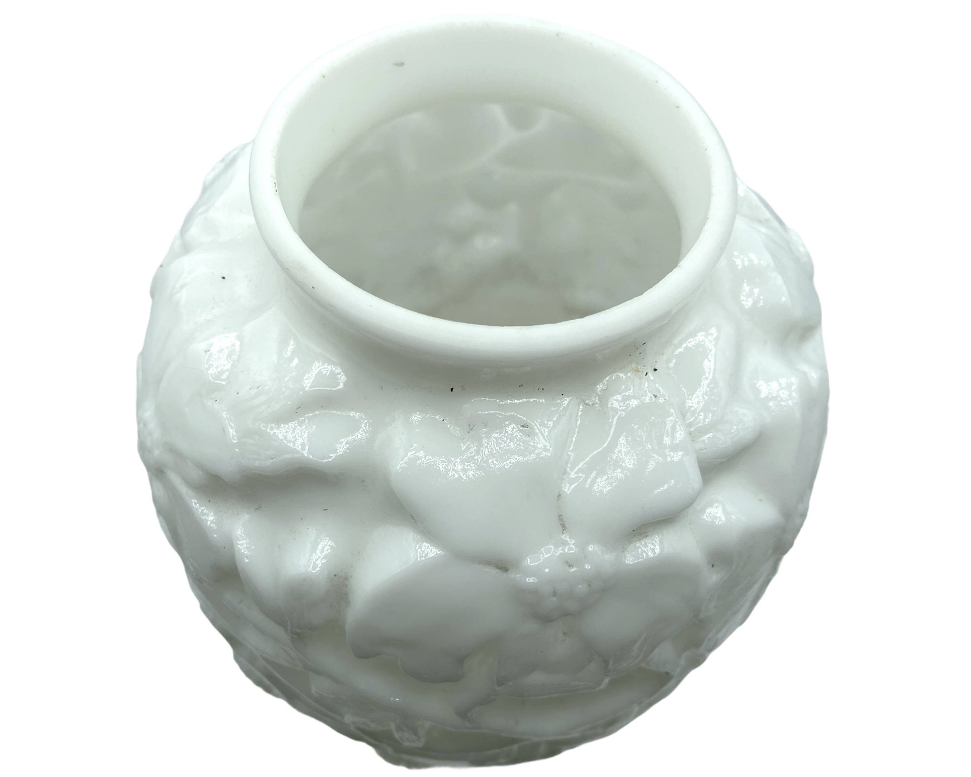 Vintage Phoenix Consolidated Art Glass Vase White Wild Rose Pattern - Poppy's Vintage Clothing