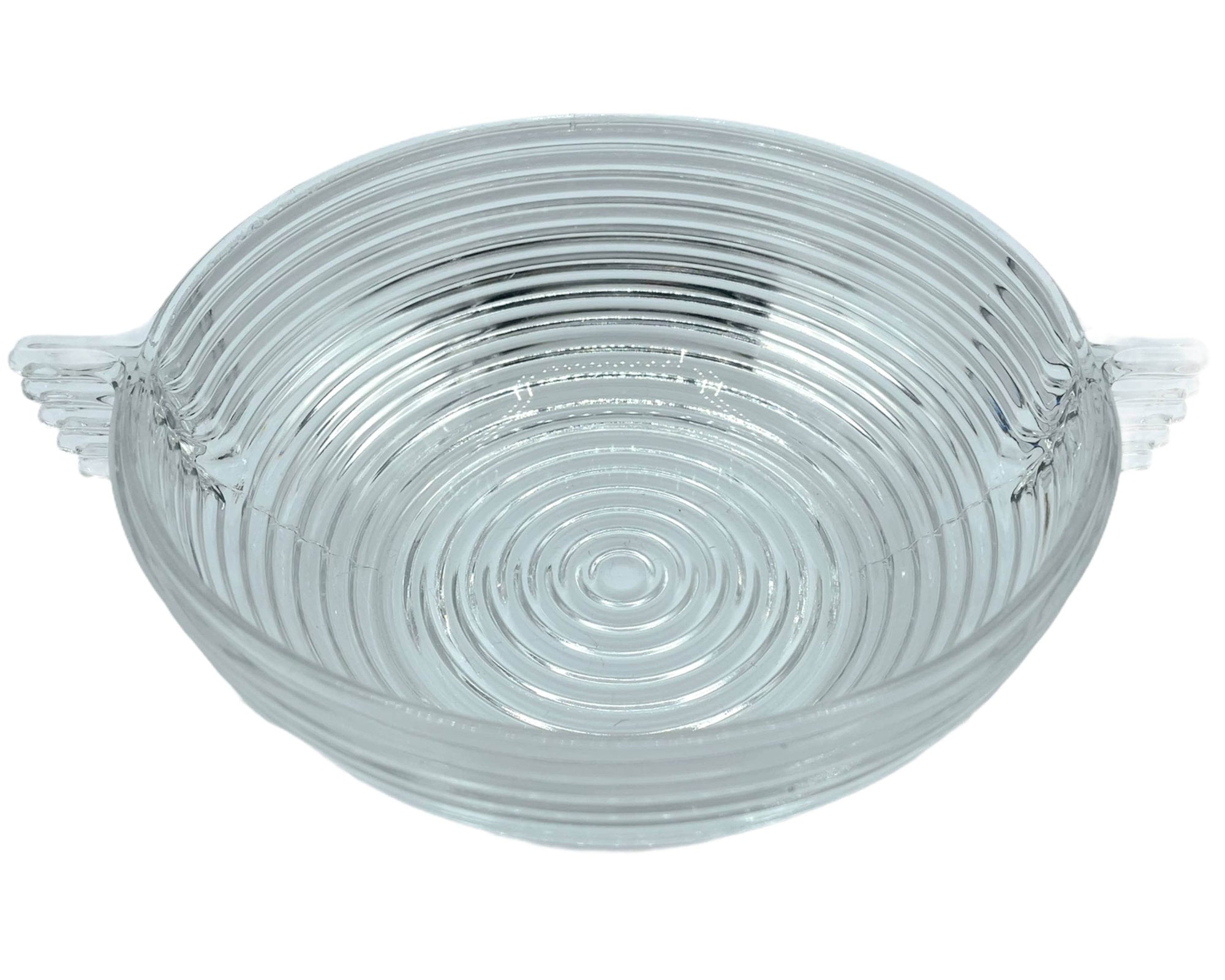 Anchor Hocking Manhattan Depression Glass Salad Bowl 9 Horizontal Ribbing - Poppy's Vintage Clothing
