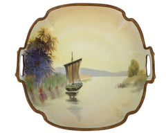 Antique Nippon Porcelain Bowl Hand Painted Sailboat River Scene Morimura M Mark - Poppy's Vintage Clothing