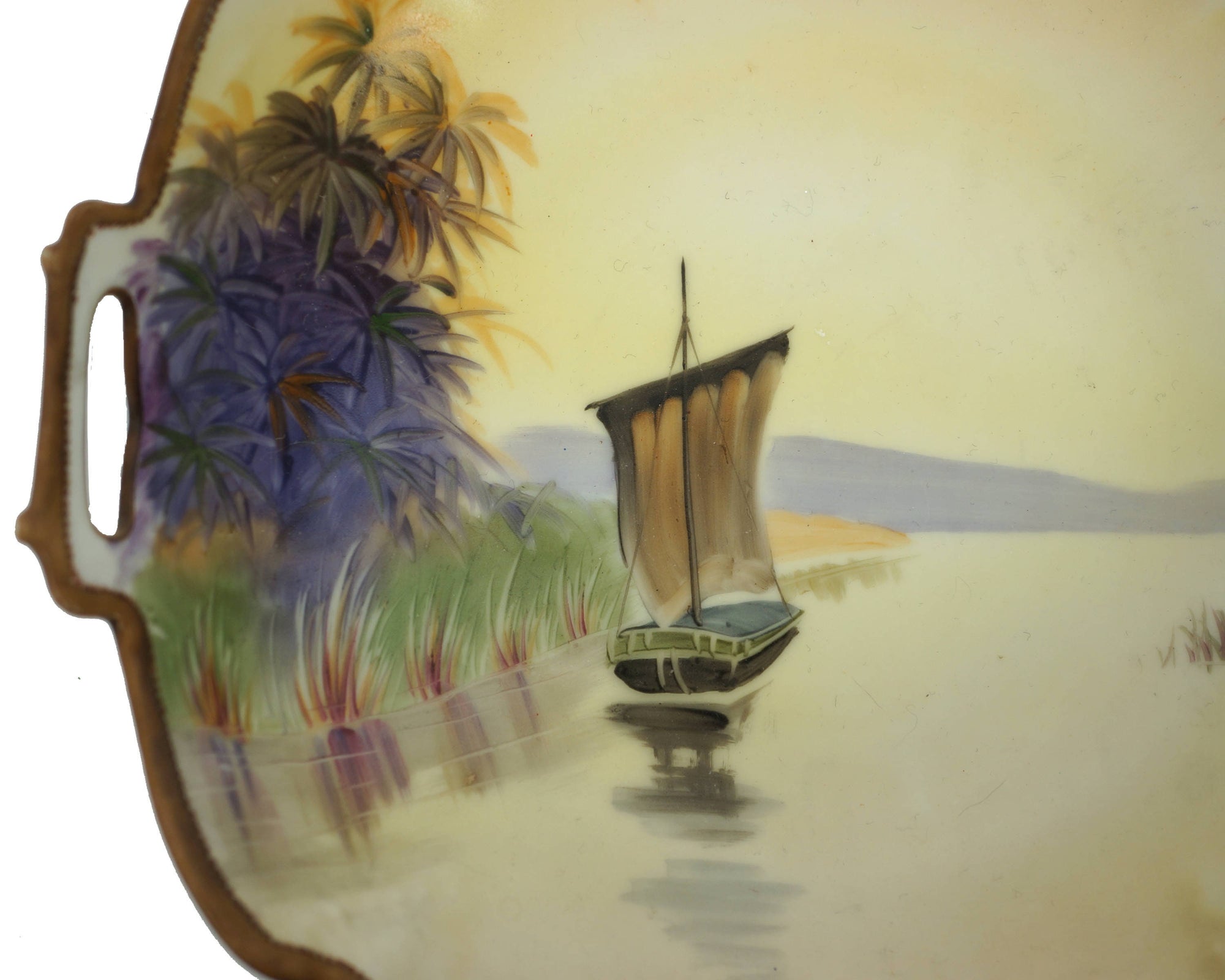Antique Nippon Porcelain Bowl Hand Painted Sailboat River Scene Morimura M Mark - Poppy's Vintage Clothing