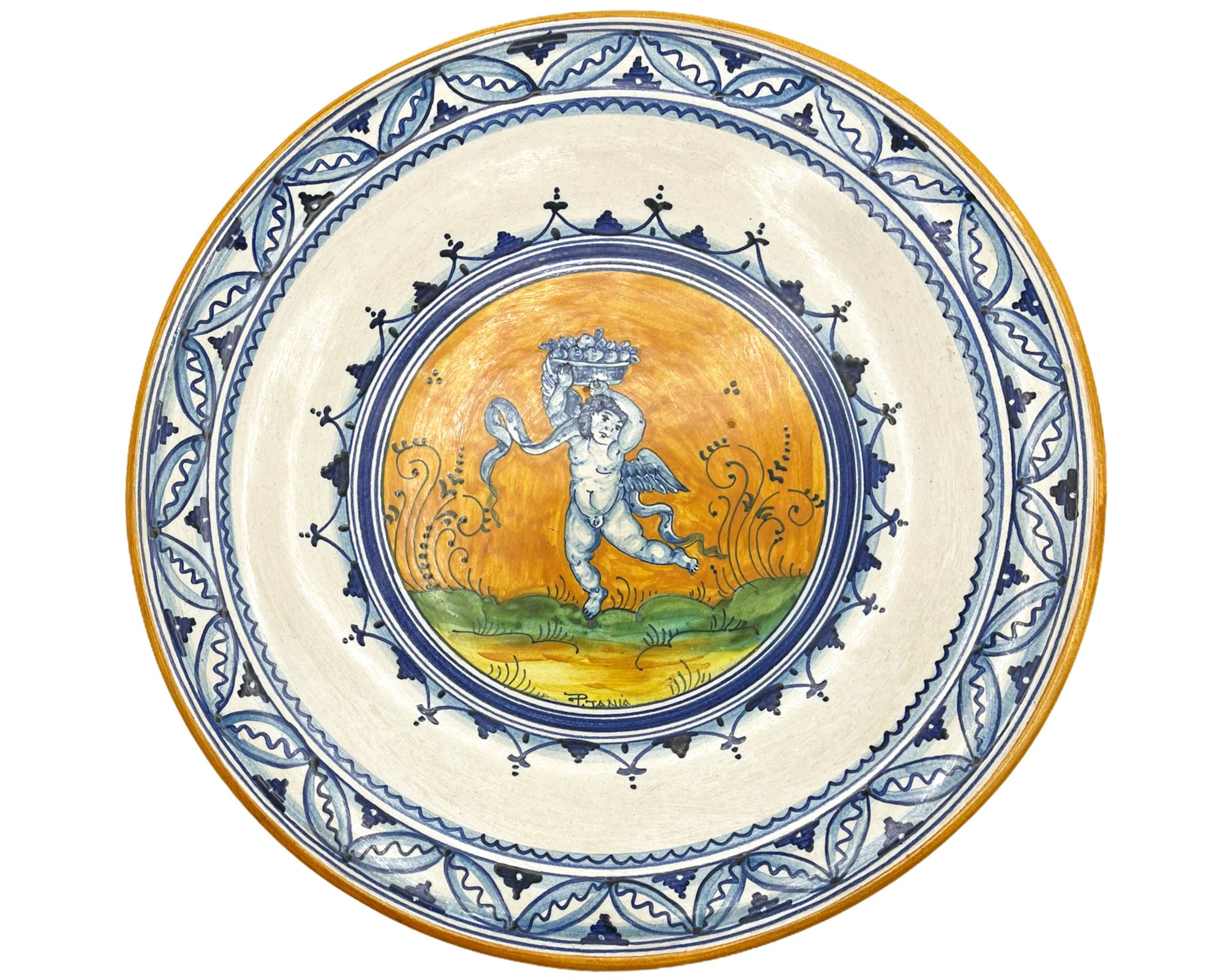 Vintage FC Deruta Pottery Charger Platter P Tania Hand Painted Cherub 14 - Poppy's Vintage Clothing
