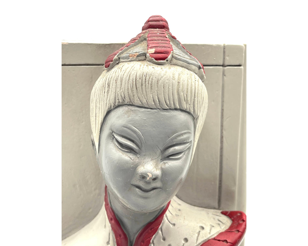 Vintage 1940s Bookends Kitsch Chalkware Figural Chinese Man & Woman - Poppy's Vintage Clothing