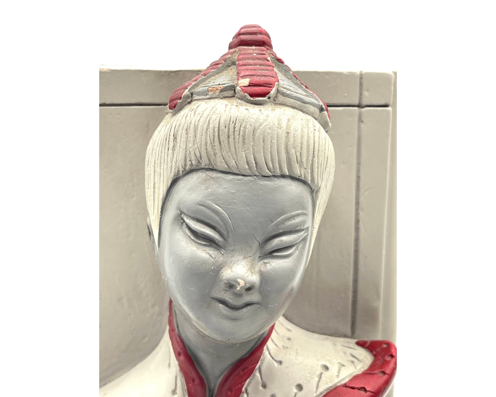 Vintage 1940s Bookends Kitsch Chalkware Figural Chinese Man & Woman - Poppy's Vintage Clothing