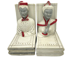 Vintage 1940s Bookends Kitsch Chalkware Figural Chinese Man & Woman - Poppy's Vintage Clothing