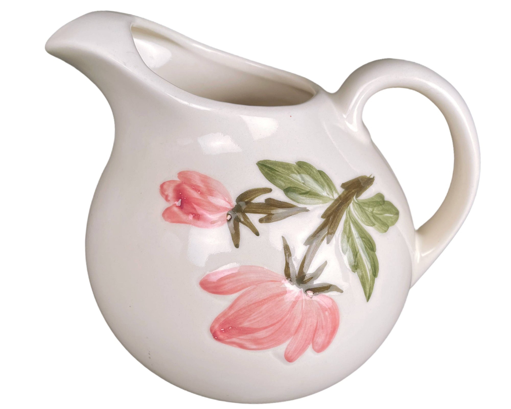 Vintage 40s Pottery Ball Jug Pitcher Continental Kilns Green Arbor Pattern - Poppy's Vintage Clothing