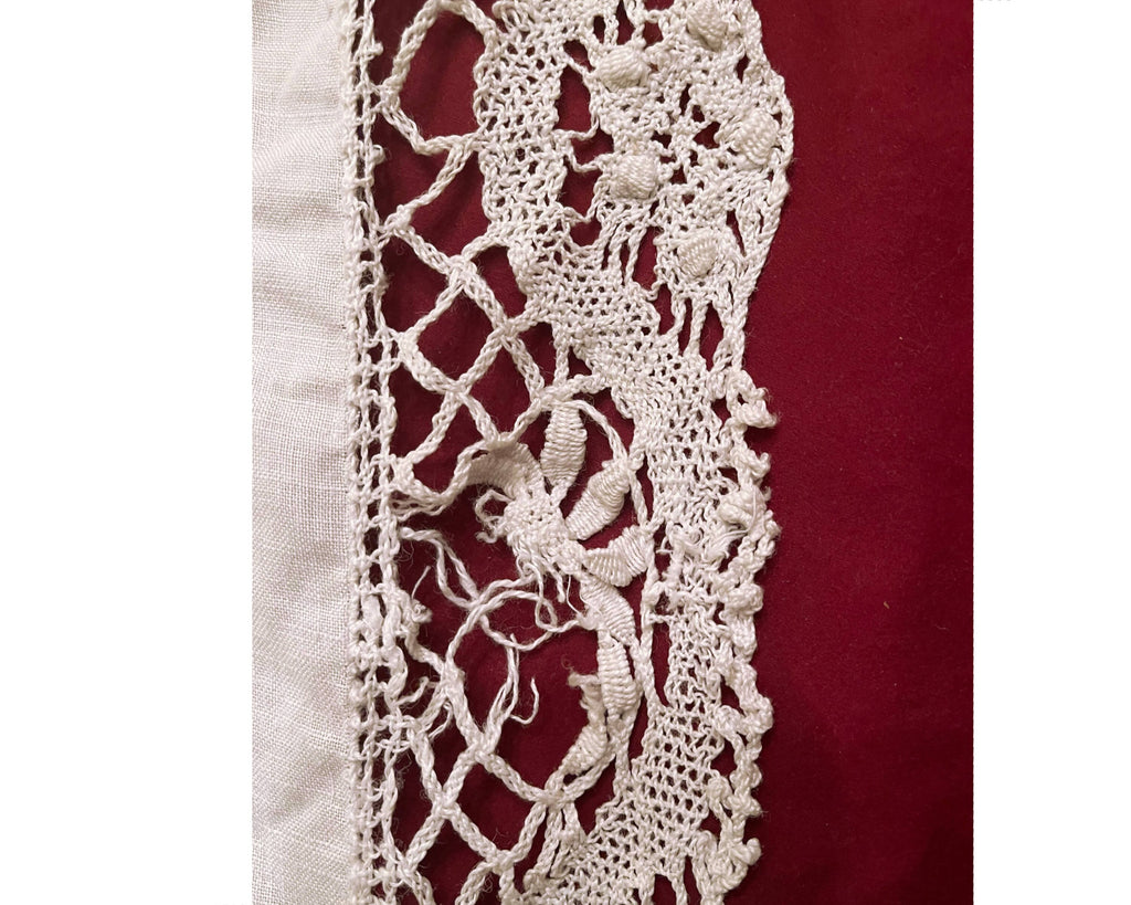 Vintage Lace Inset Linen Tablecloth w Embroidered Cutwork Bedspread - Poppy's Vintage Clothing
