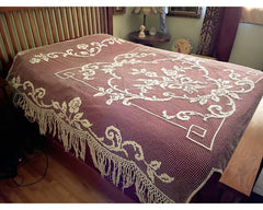 Antique Handmade Lace Bedspread Fishermans Net Hand Knotted Filet Lacis - Poppy's Vintage Clothing