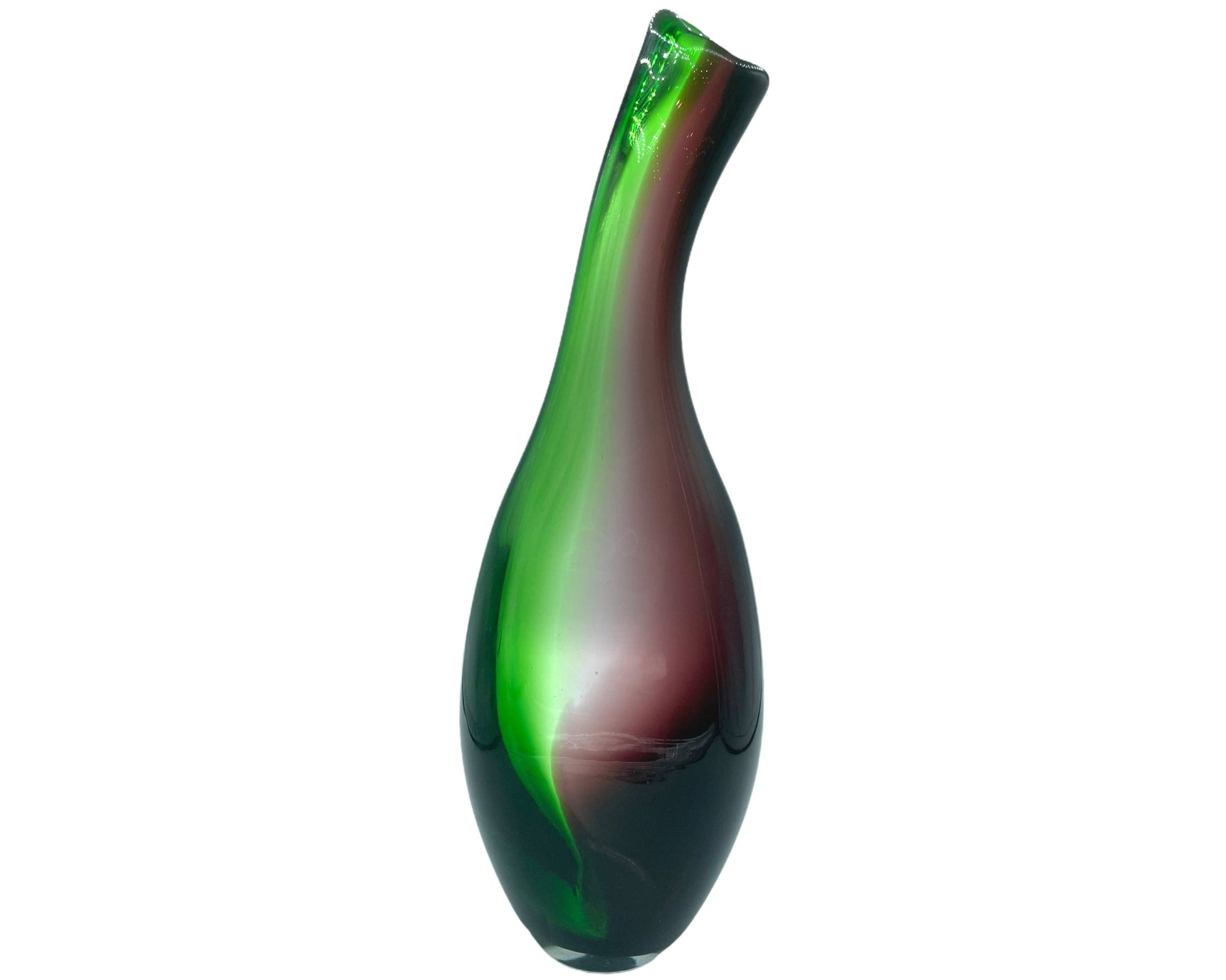 Vintage Murano Glass Sommerso Vase Purple Green Clear 15.5 - Poppy's Vintage Clothing
