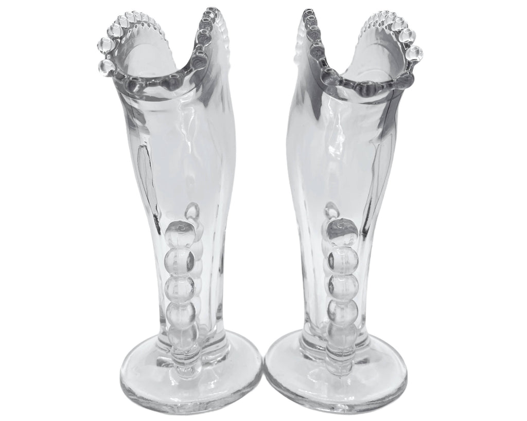 Vintage Imperial Elegant Glass Candlewick Fan Vase Pair - Poppy's Vintage Clothing