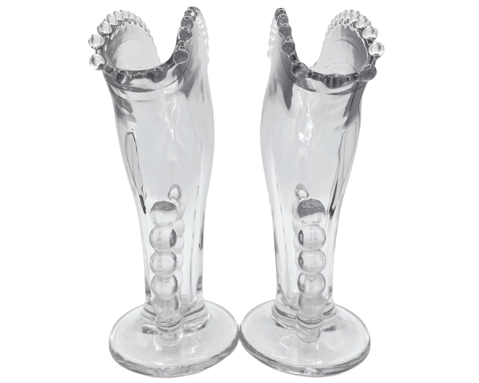 Vintage Imperial Elegant Glass Candlewick Fan Vase Pair - Poppy's Vintage Clothing