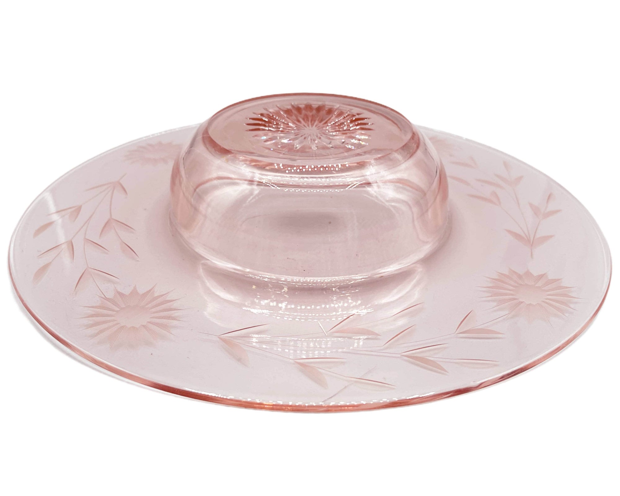 Depression Era Elegant Glass Heisey Console Bowl Wide Flat Rim Flamingo Pink - Poppy's Vintage Clothing
