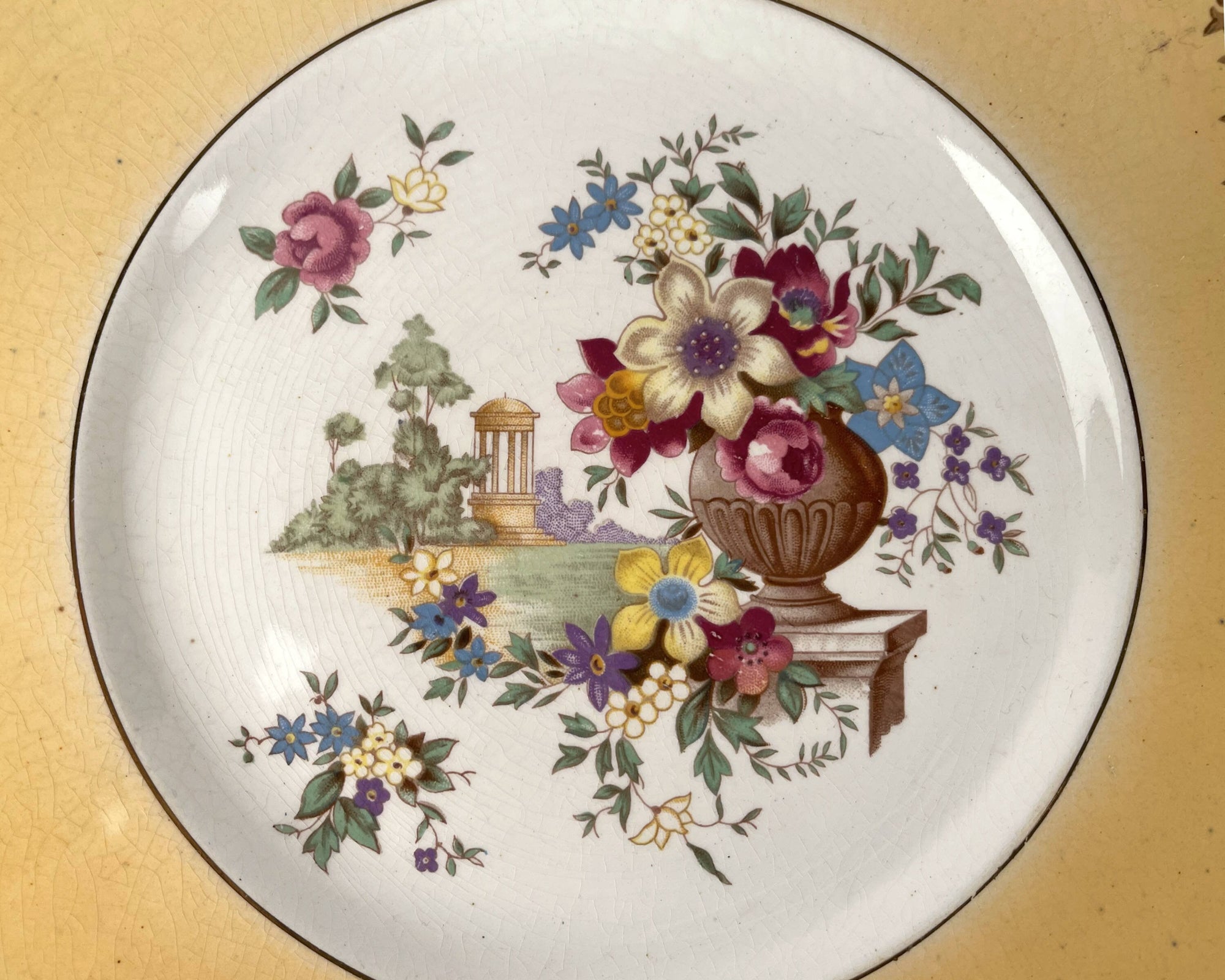 Vintage Square Luncheon Plate Grimwades Royal Winton w Floral Urn Decoration 8 3/4 - Poppy's Vintage Clothing