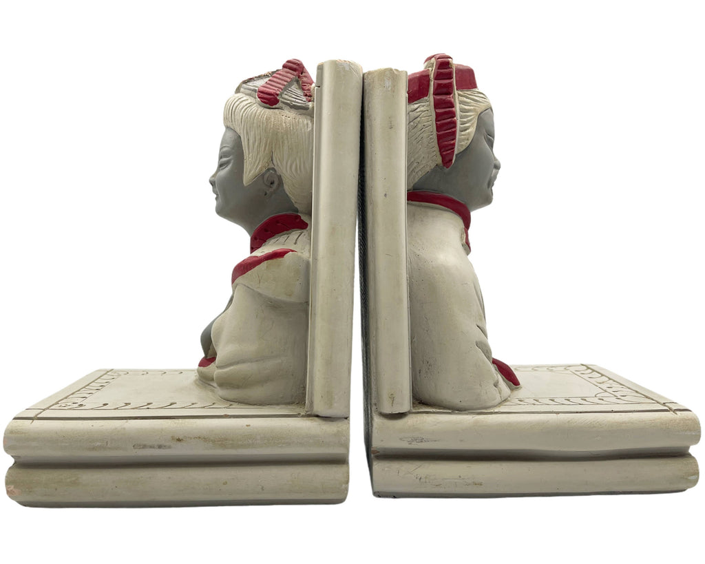 Vintage 1940s Bookends Kitsch Chalkware Figural Chinese Man & Woman - Poppy's Vintage Clothing