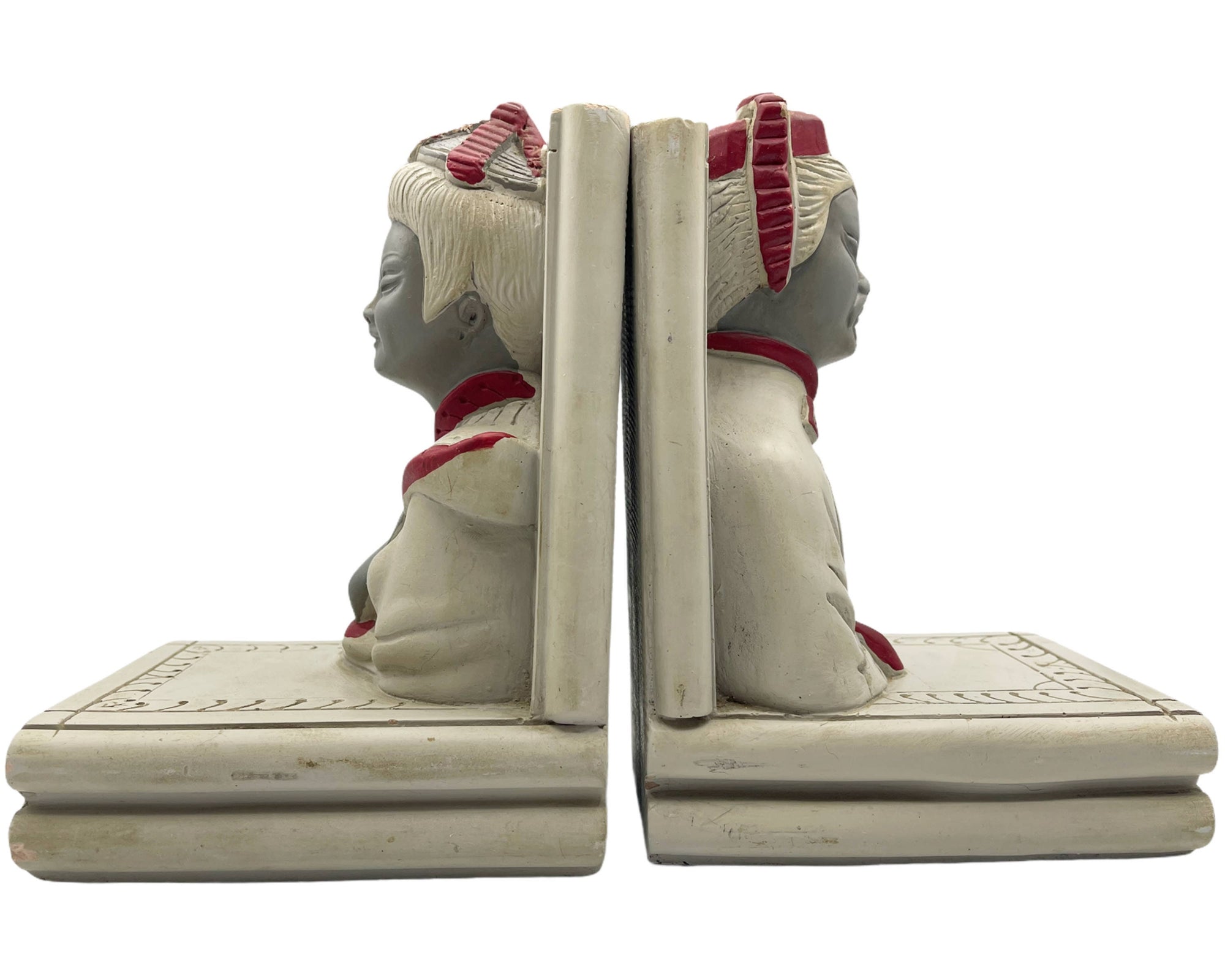 Vintage 1940s Bookends Kitsch Chalkware Figural Chinese Man & Woman - Poppy's Vintage Clothing