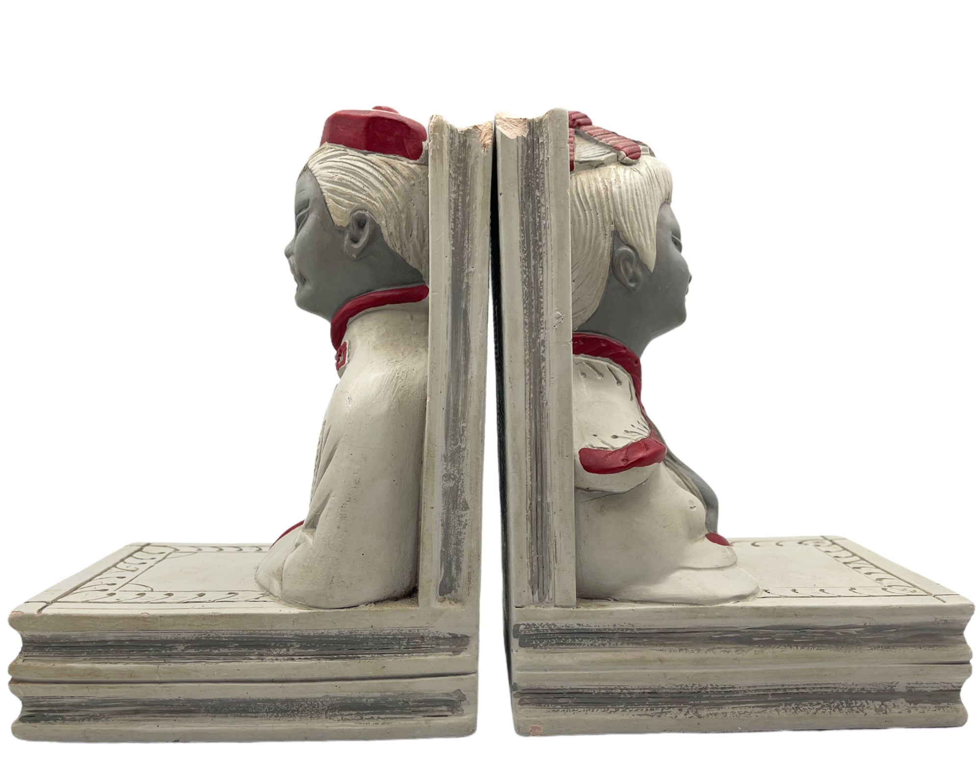 Vintage 1940s Bookends Kitsch Chalkware Figural Chinese Man & Woman - Poppy's Vintage Clothing