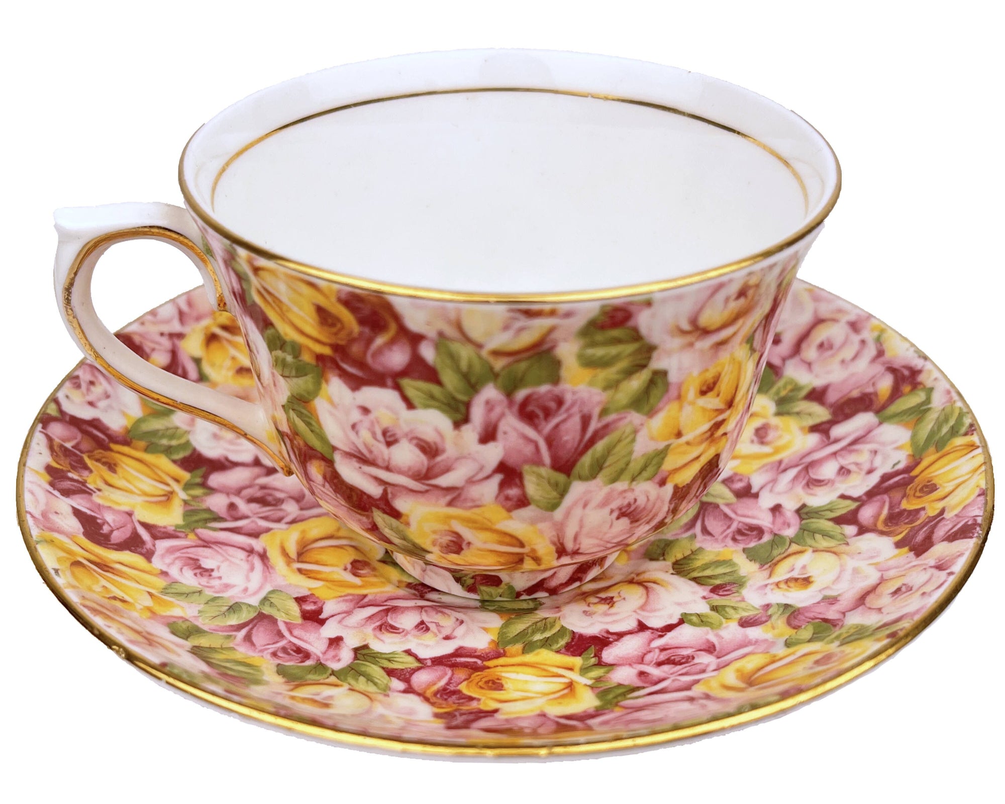 Vintage 1930s Colclough China Chintz Cup and Saucer Overall Rose Floral Pattern - Poppy's Vintage Clothing