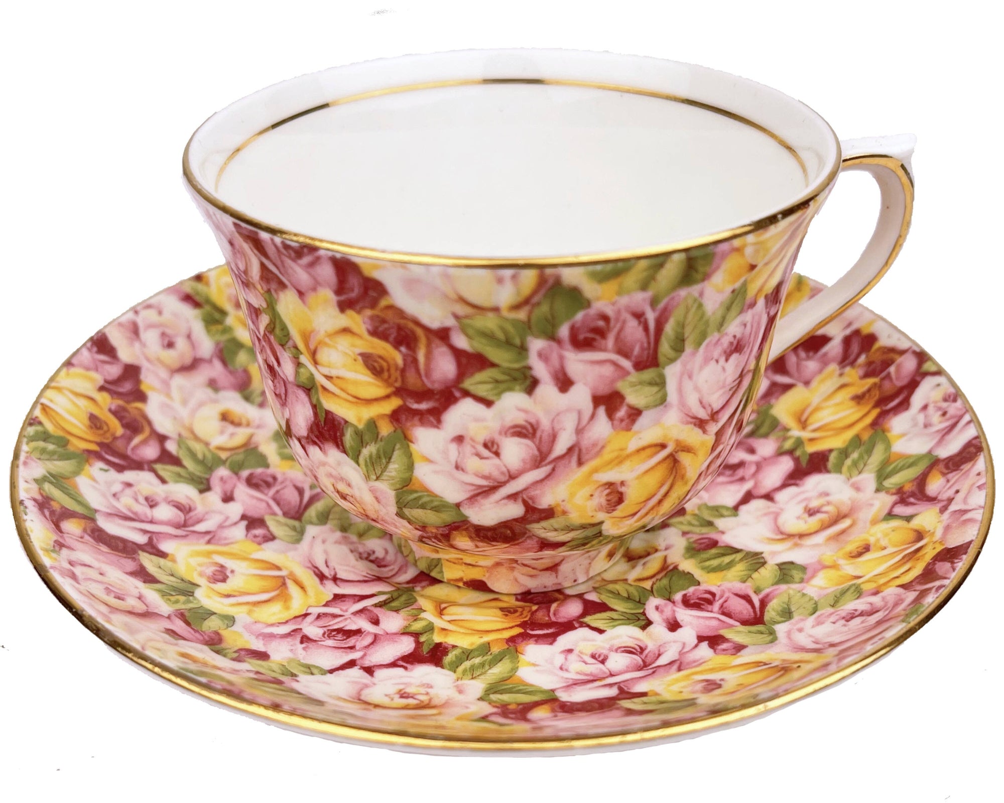 Vintage 1930s Colclough China Chintz Cup and Saucer Overall Rose Floral Pattern - Poppy's Vintage Clothing