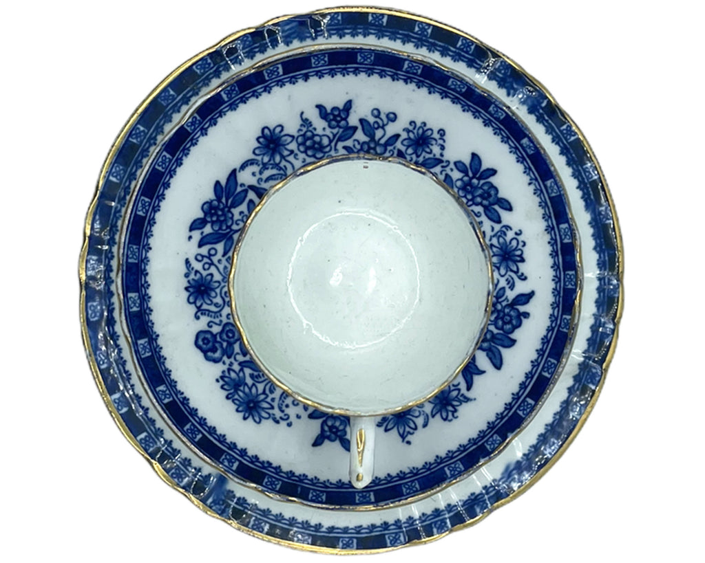 Antique Flow Blue Trio Cup and Saucer & Plate Sampson Smith 1888 - Poppy's Vintage Clothing
