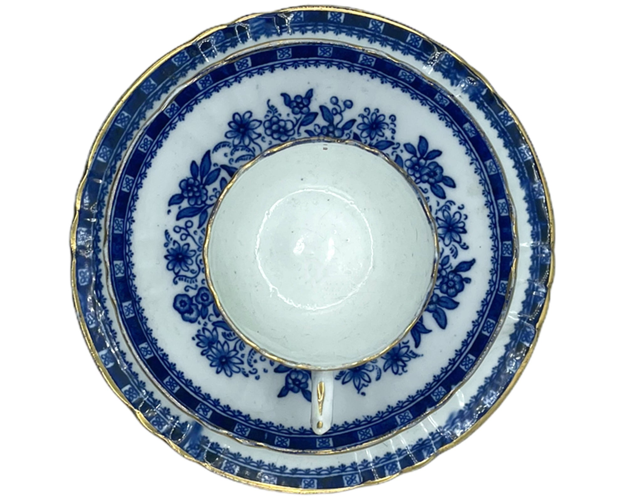 Antique Flow Blue Trio Cup and Saucer & Plate Sampson Smith 1888 - Poppy's Vintage Clothing