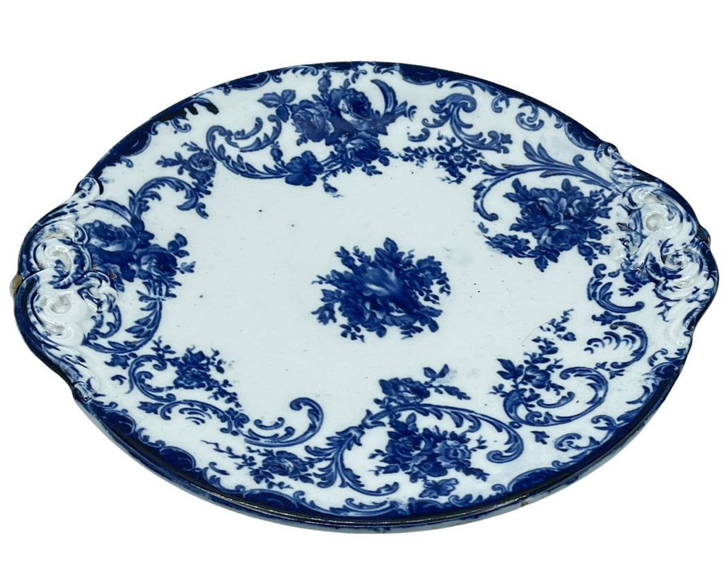 Antique Flow Blue Plate Handled Tray Royal Bonn Rosenguirlande - Poppy's Vintage Clothing