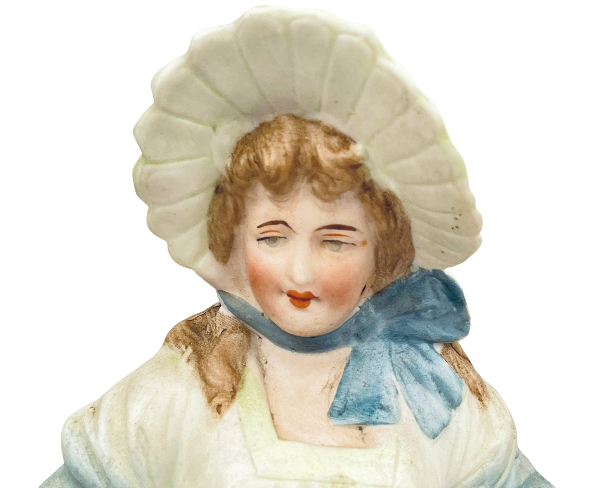 Antique German Bisque Figurine of Woman Holding Twigs Victorian Era 9 - Poppy's Vintage Clothing