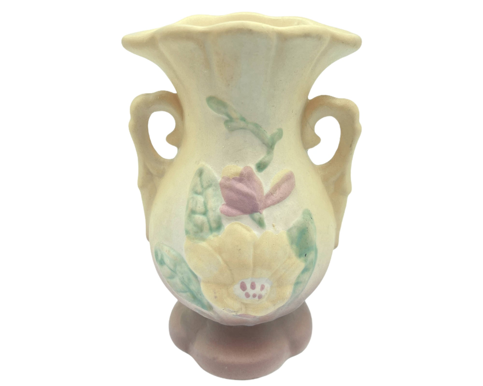Vintage 1940s Hull Pottery Magnolia Vase Yellow & Purple 5.25 - Poppy's Vintage Clothing