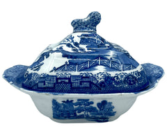 Vintage 1920s Wedgwood & Co Blue Willow Lidded Vegetable Bowl - Poppy's Vintage Clothing