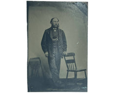 Antique Tintype Photo Man Posed in Studio 19th c Photograph 1/6 Plate - Poppy's Vintage Clothing
