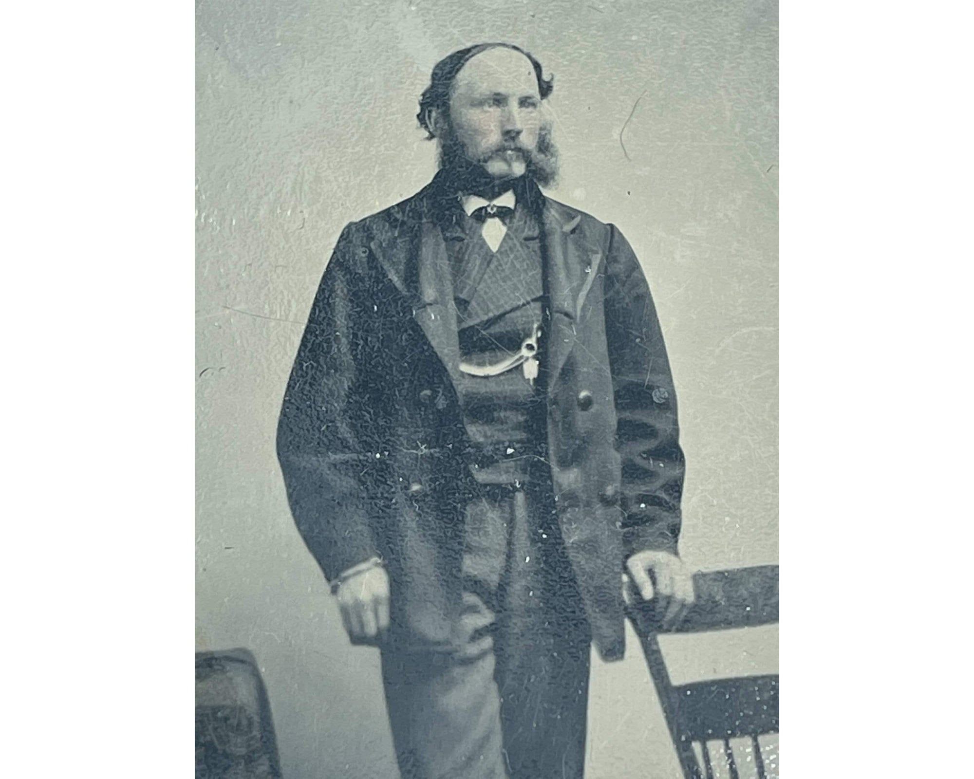 Antique Tintype Photo Man Posed in Studio 19th c Photograph 1/6 Plate - Poppy's Vintage Clothing