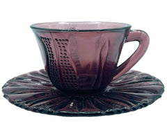 Depression Glass Cup and Saucer Dell Tulip Pattern Amethyst Colour 1930s 40s - Poppy's Vintage Clothing