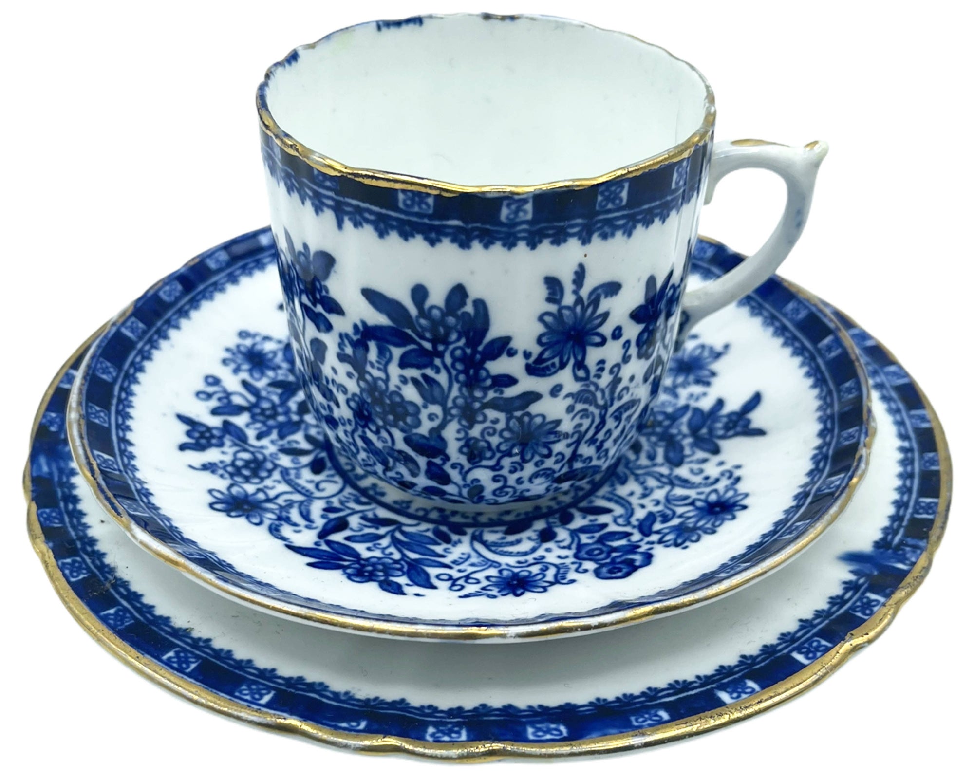 Antique Flow Blue Trio Cup and Saucer & Plate Sampson Smith 1888 - Poppy's Vintage Clothing