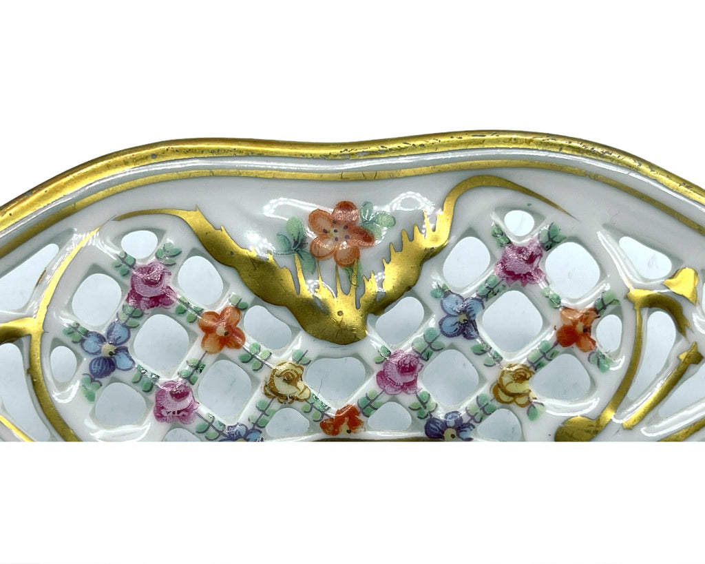 Vintage 1920s Schumann Dresden Porcelain Chateau Dish Plate Reticulated Edge - Poppy's Vintage Clothing