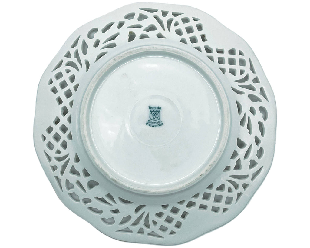 Vintage 1920s Schumann Dresden Porcelain Chateau Dish Plate Reticulated Edge - Poppy's Vintage Clothing