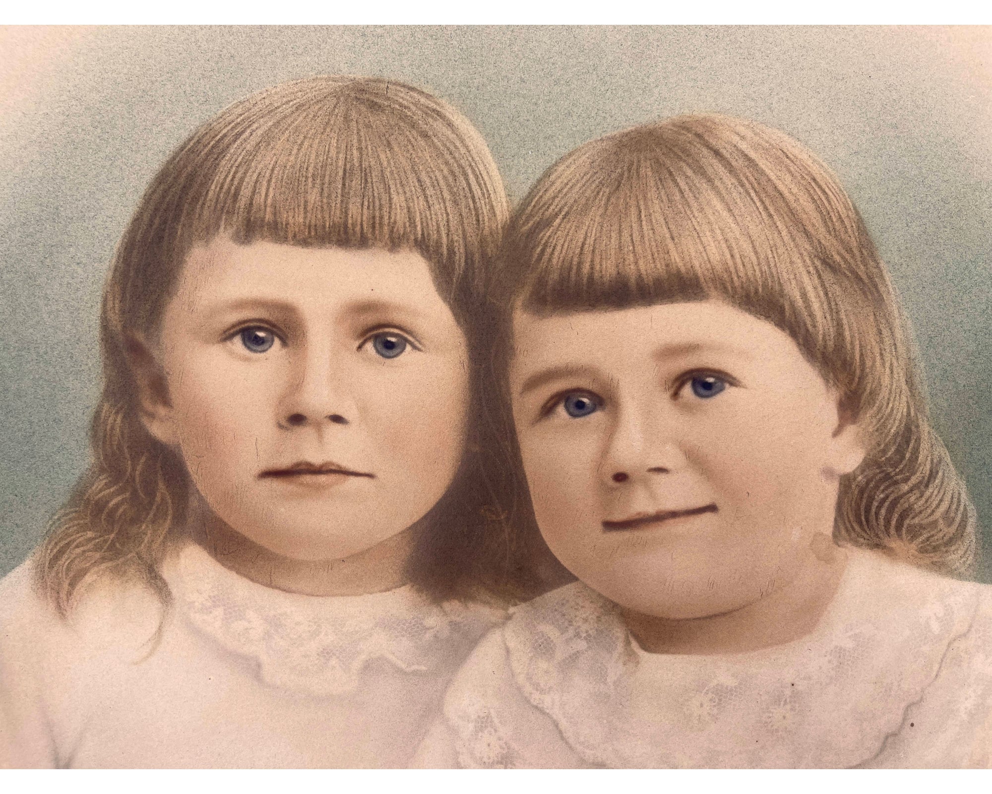 Antique Victorian Hand Tinted Photo of Children in Frame 13.75 x 15.5 - Poppy's Vintage Clothing